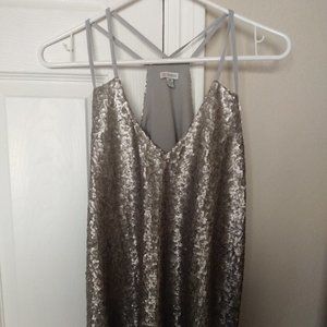 GUESS Metallic Strappy Silver Sequin Halter Back Top